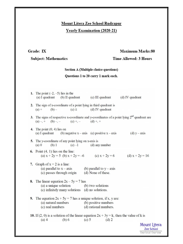 Mathematics Exam Paper for Grade IX | PDF | Sphere | Area