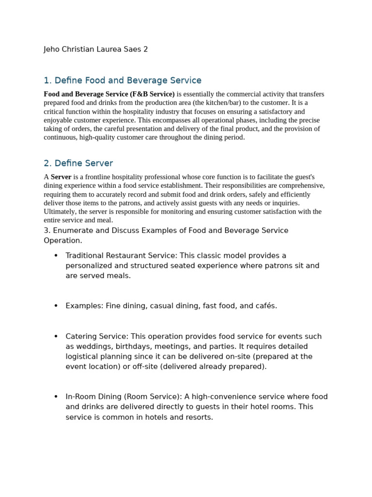 Overview of Food and Beverage Service | PDF | Restaurants | Foodservice