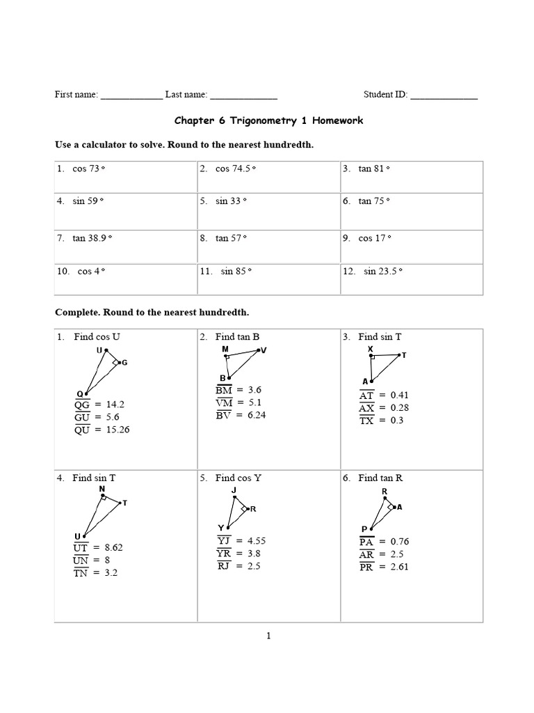 Grade 10 Trigonometry Homework Guide | PDF | Triangle | Rectangle