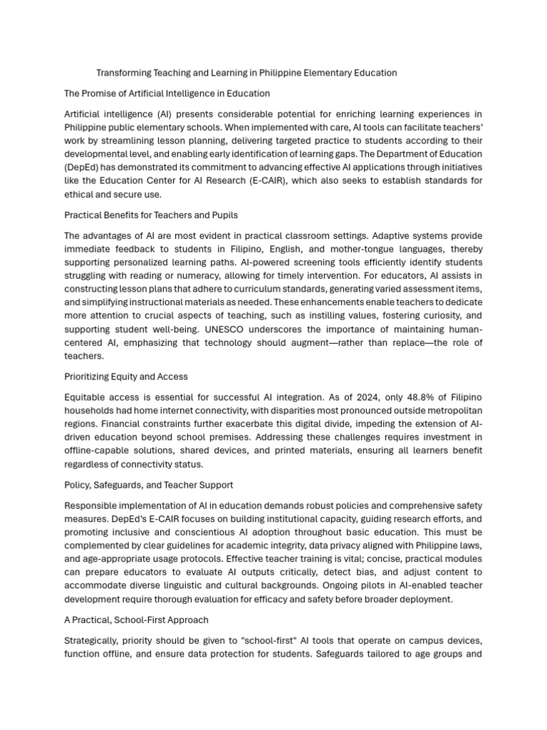 AI in Philippine Elementary Education | PDF | Artificial Intelligence ...