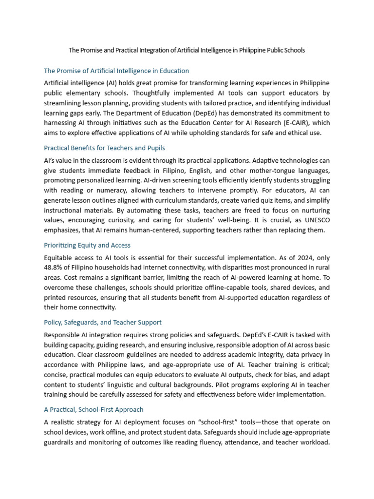 Is it Practical to integrate artificial Intelligence in Philippine ...