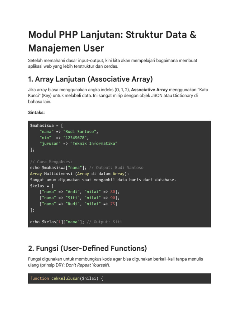 PHP Lanjutan: Struktur Data & User Management | PDF