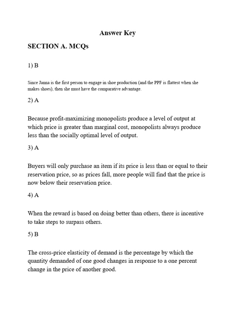 Economics Exam Answer Key | PDF | Demand | Elasticity (Economics)