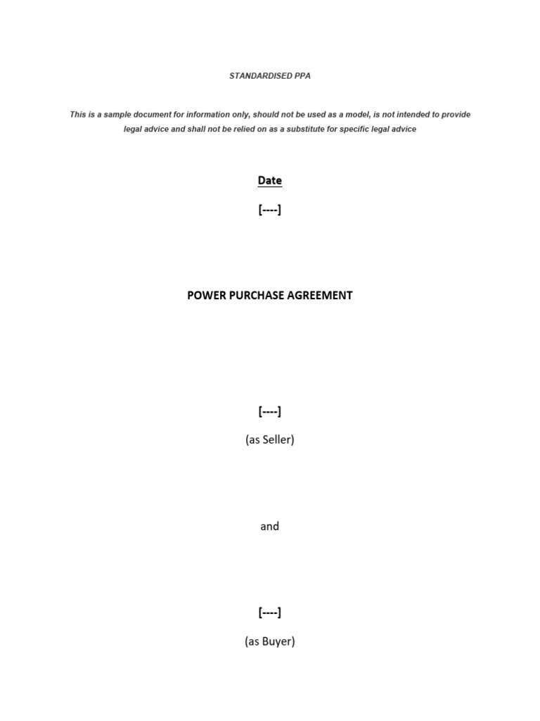 Standard Power Purchase Agreement Template | PDF | Bankruptcy | Liquidation