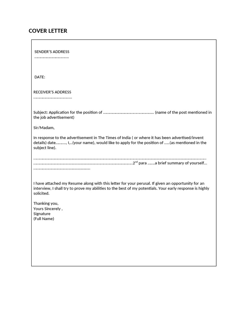 Job Application Cover Letter Template | PDF