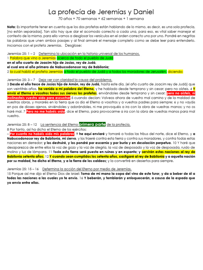 Profecía de Jeremías y Daniel Desglosada | PDF | Daniel (figura bíblica ...