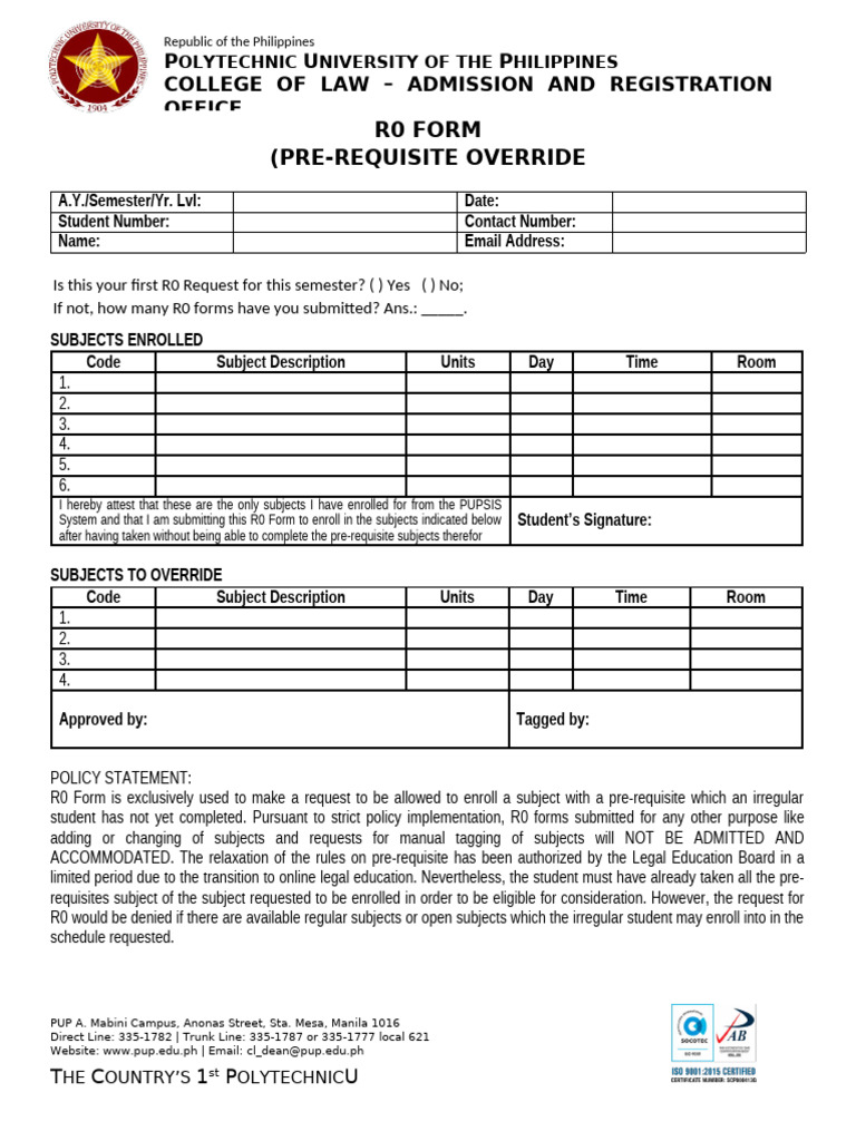 R0 FORM | PDF