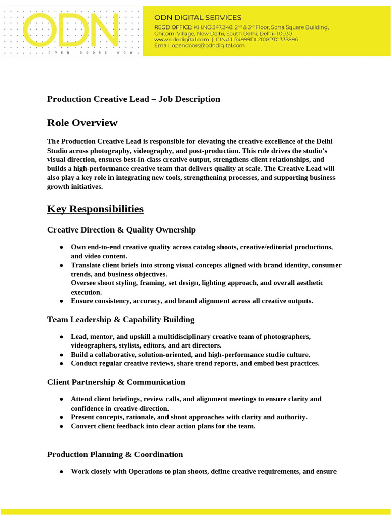 JD- Creative Lead (1) | PDF | Human Communication