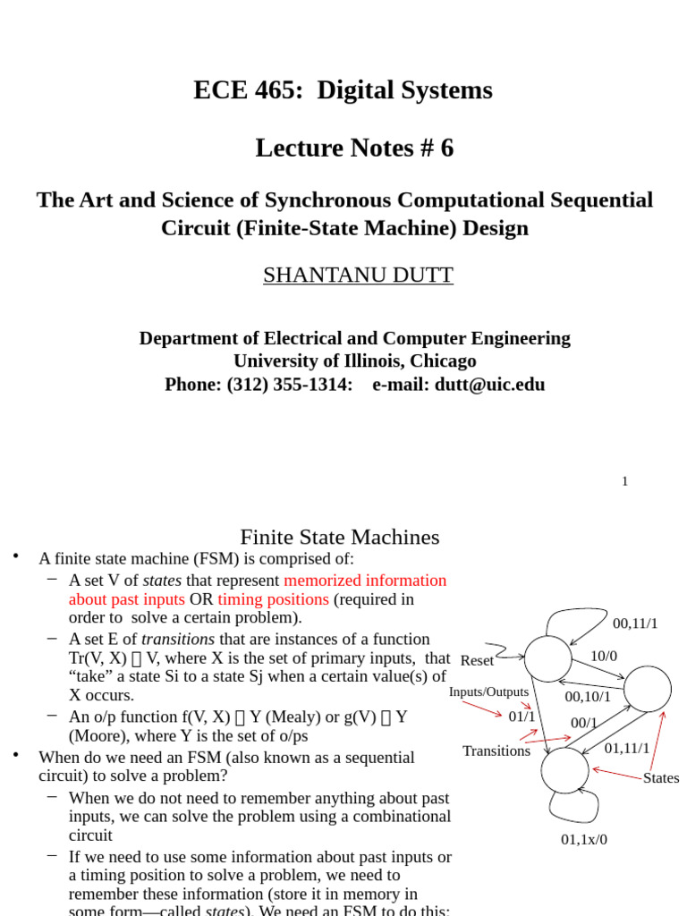 FSM Design for Synchronous Circuits | PDF | Computer Engineering ...