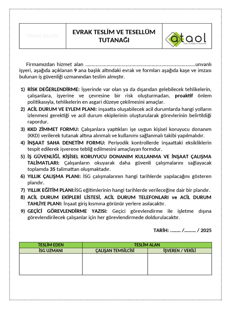 12 - Evrak Teslim&Tesellüm Formu | PDF