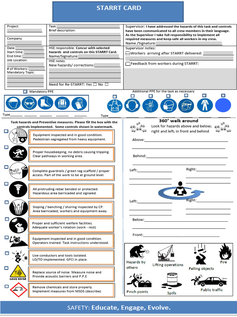 STARRT Card: Safety Task Analysis Guide | PDF | Personal Protective ...