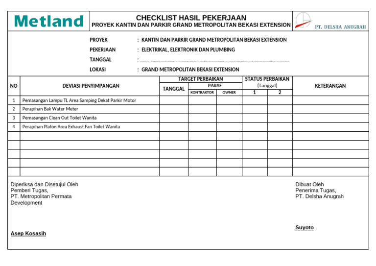 Lampiran Defect List - Checklist (BELUM EDIT LGI) | PDF