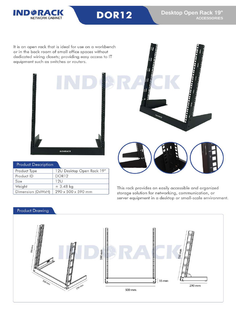 Desktop Open Rack Indorack 12U 19 Inch Depth 292mm - DOR12-Datasheet | PDF