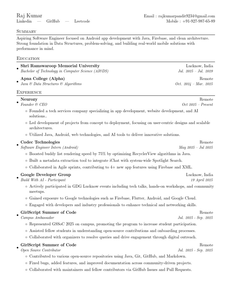 Resume | PDF | Android (Operating System) | Java (Programming Language)