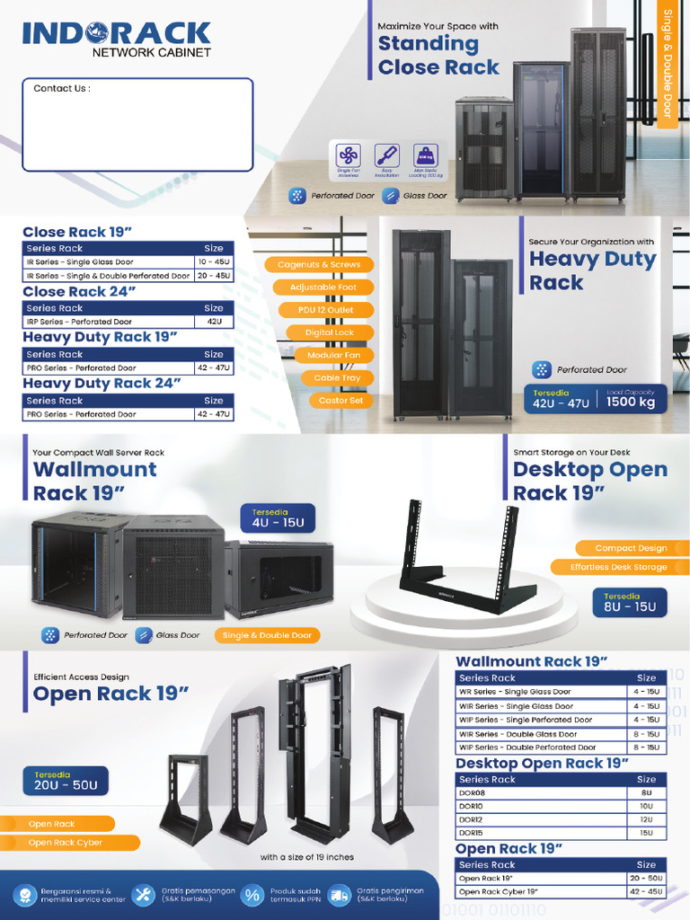 Rack Server Indorack 42U Standing Close Rack 19 Inch Depth 600mm ...