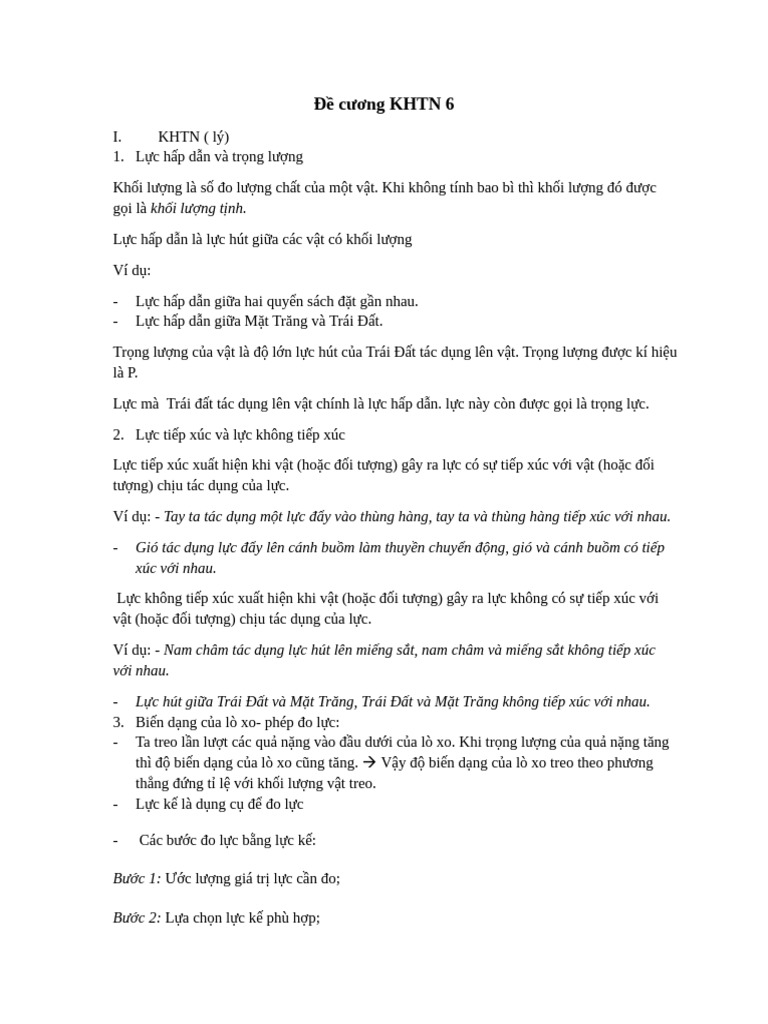 Đề Cương KHTN 6 Cuối Kỳ | PDF