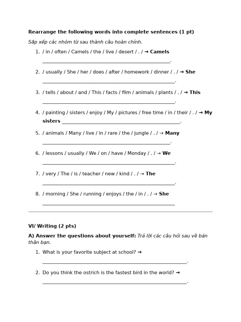 Sentence Rearrangement and Writing Practice | PDF | Chess Openings ...