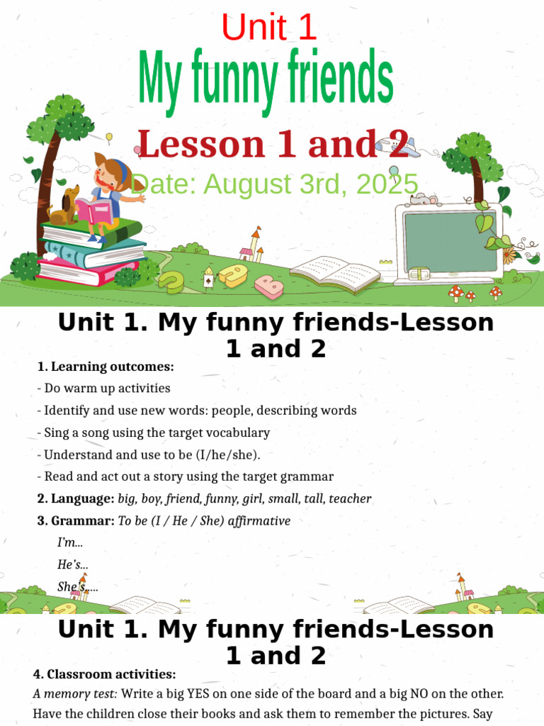 My Funny Friends: Lessons 1 & 2 Guide | PDF | Human Communication ...