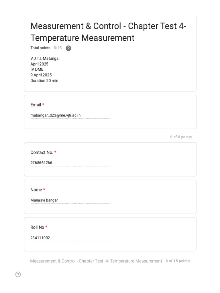 Temperature Measurement Chapter Test | PDF | Thermometer | Temperature
