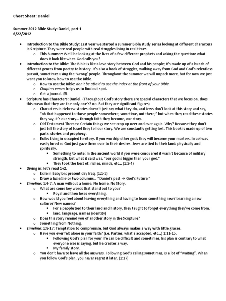 Daniel Cheat Sheet Part 1 | PDF | Daniel (Biblical Figure) | Bible