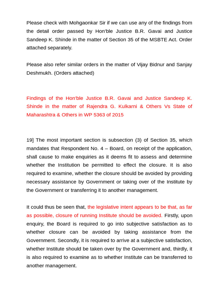 Comments About WP Challenging Amendment in Section 35 of the MSBTE Act ...