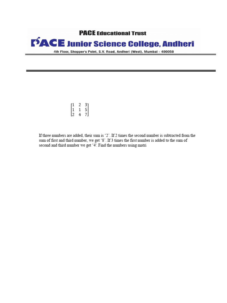 Matrices Assignment -2 | PDF