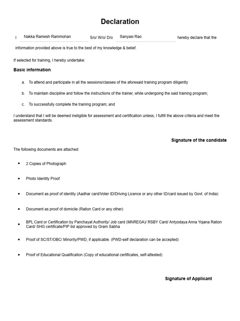 Training Program Declaration Form | PDF
