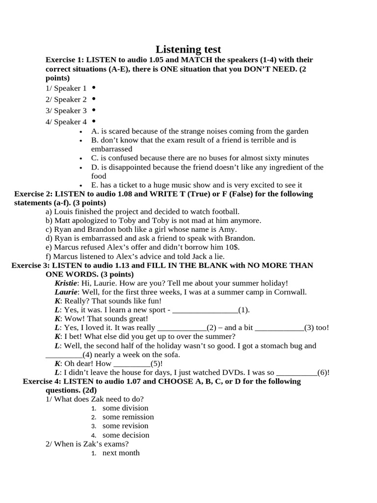 Listening Test Exercises and Answers | PDF