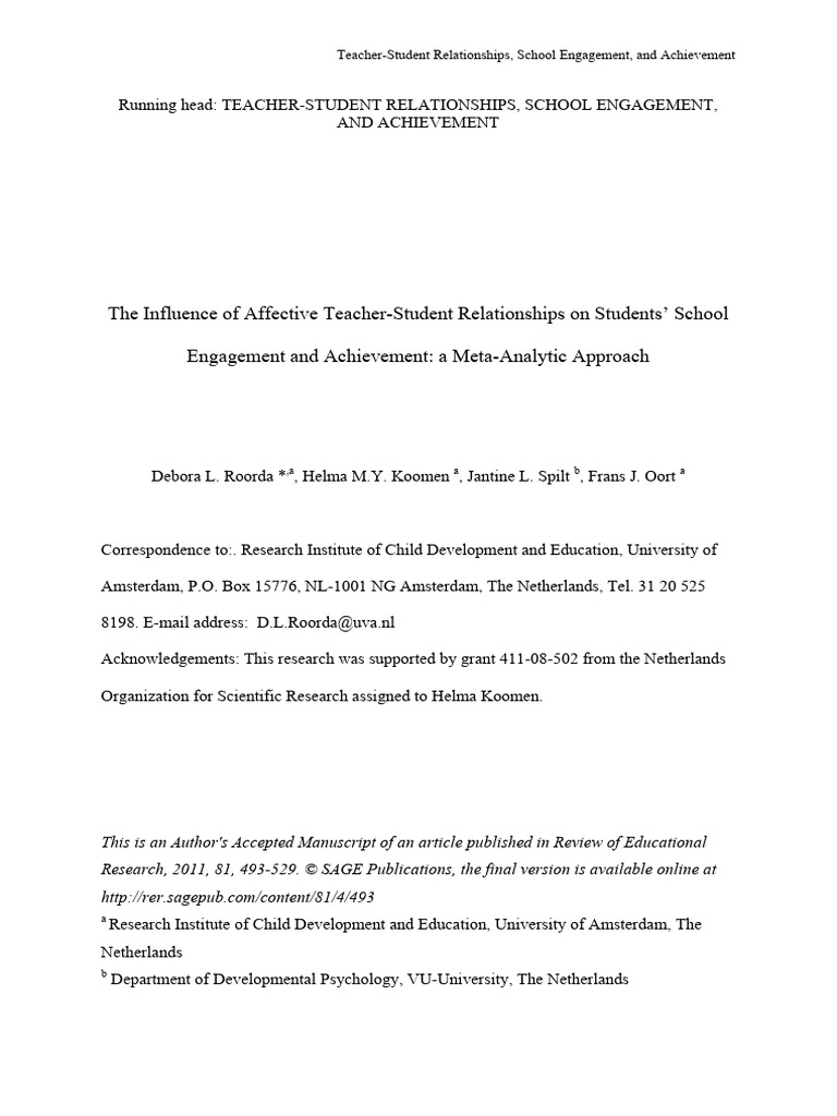 Impact of Teacher-Student Relationships on Engagement | PDF | Effect ...