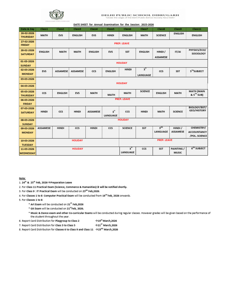 2025-2026 Annual Exam Date Sheet | PDF | Chess Theory