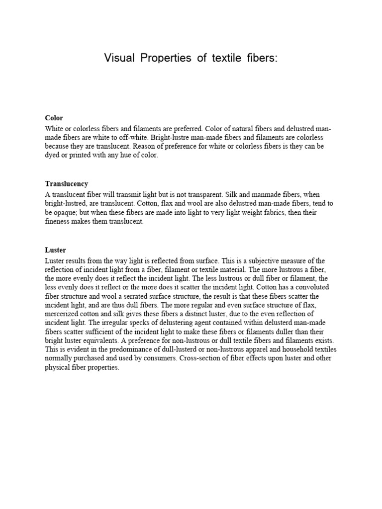 Textile Fiber Visual Properties Explained | PDF | Fibers | Textiles