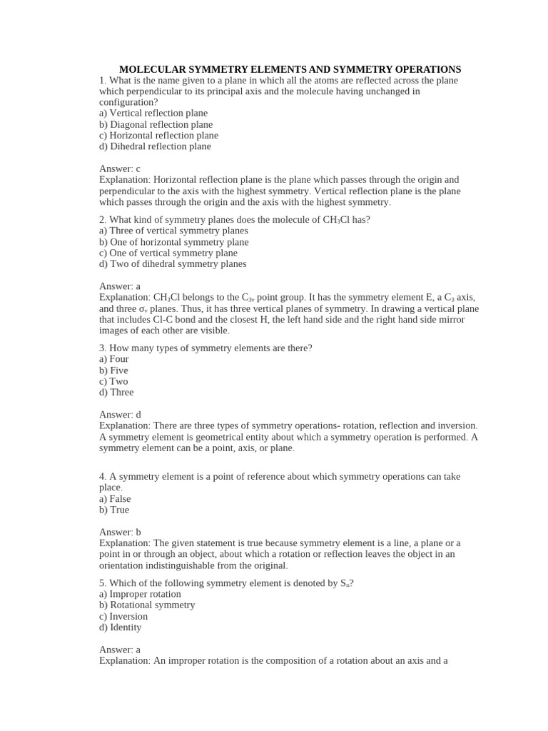 Molecular Symmetry Elements Explained | PDF | Rotation | Group ...