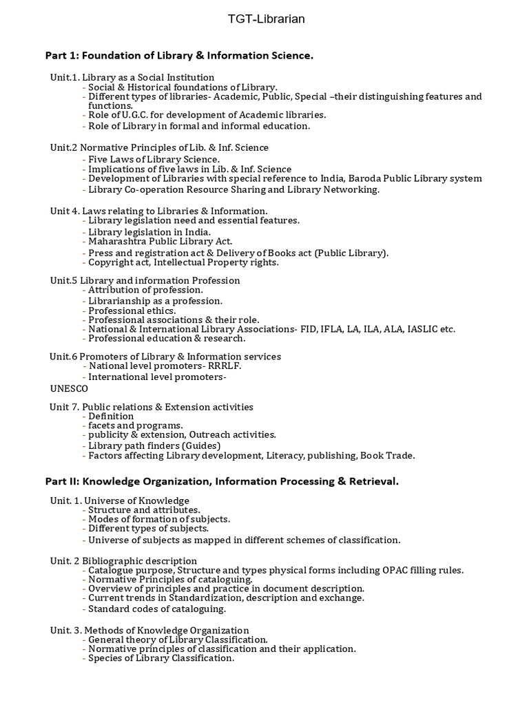 Comprehensive Librarian Syllabus Overview | PDF | Libraries | Books
