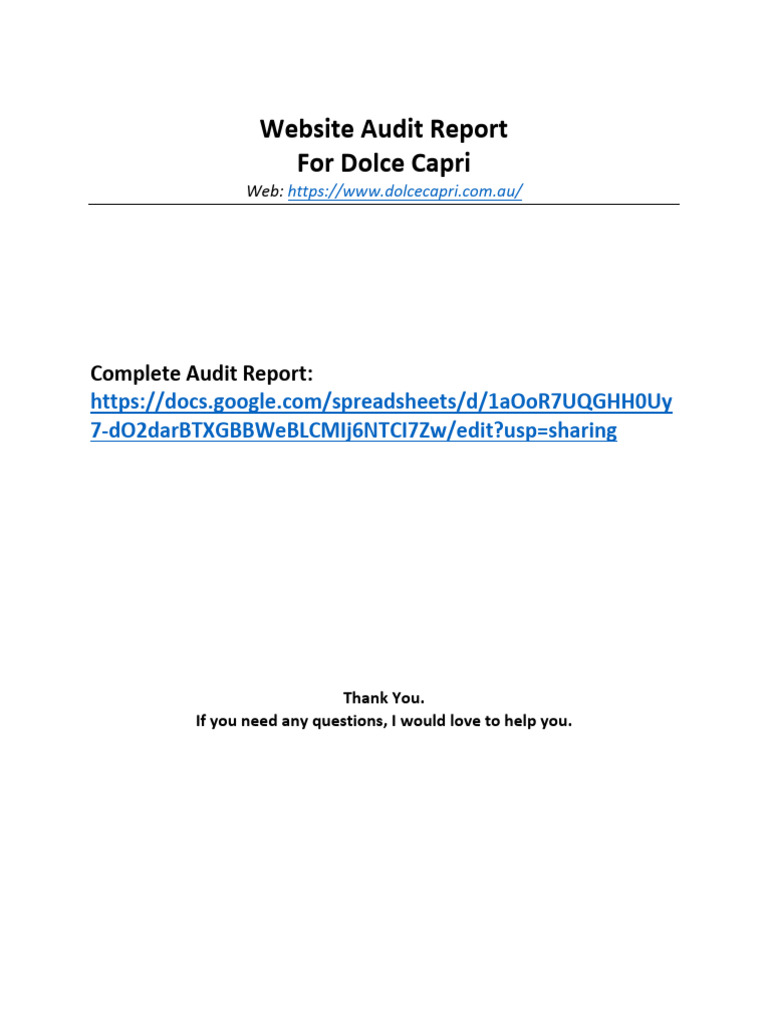 Dolce Capri Website Audit Report | PDF