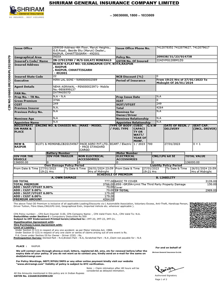Vehicle Insurance Policy Summary | PDF | Vehicles | Insurance