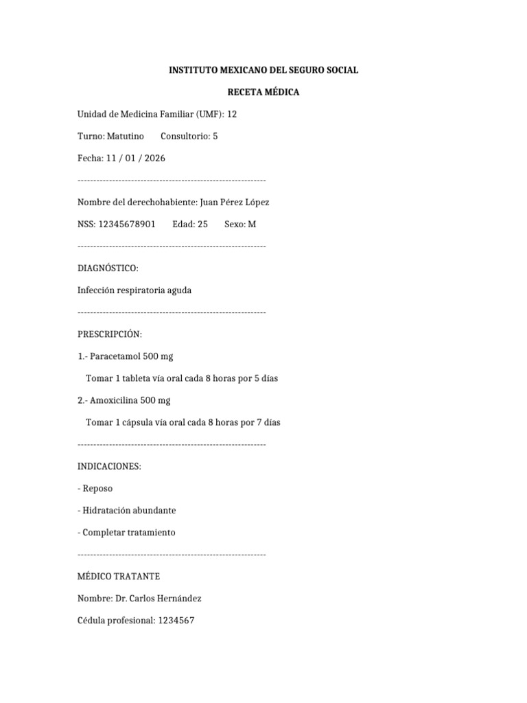 Receta Médica para Infección Respiratoria | PDF