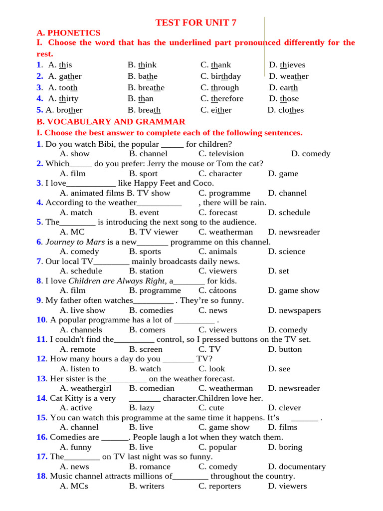 Unit 7 Phonetics and Vocabulary Test | PDF | Weather Forecasting