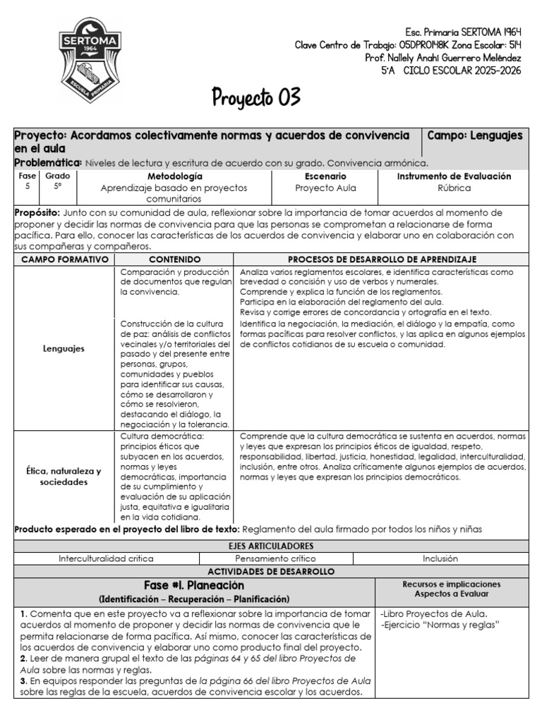 Normas de Convivencia en el Aula 5°A | PDF | Salón de clases | Escuelas