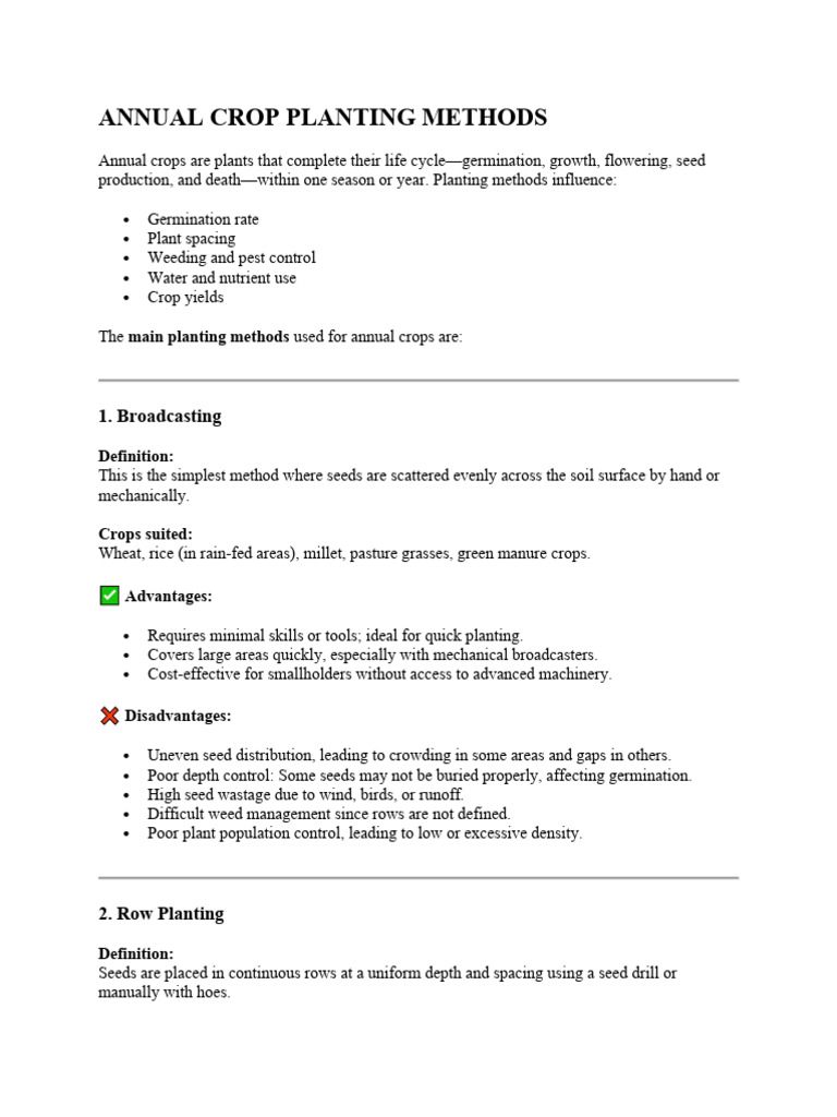 Annual Crop Planting Methods Explained | PDF | Sowing | Seed