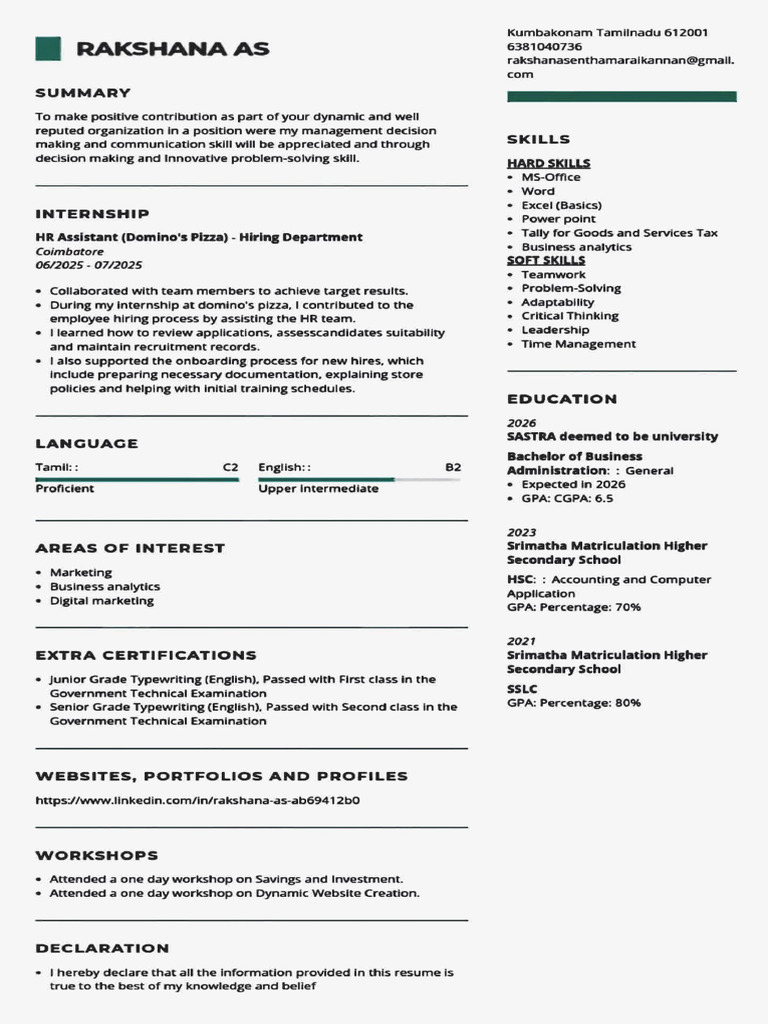 226025036 Rakshana AS | PDF | Business | Recruitment