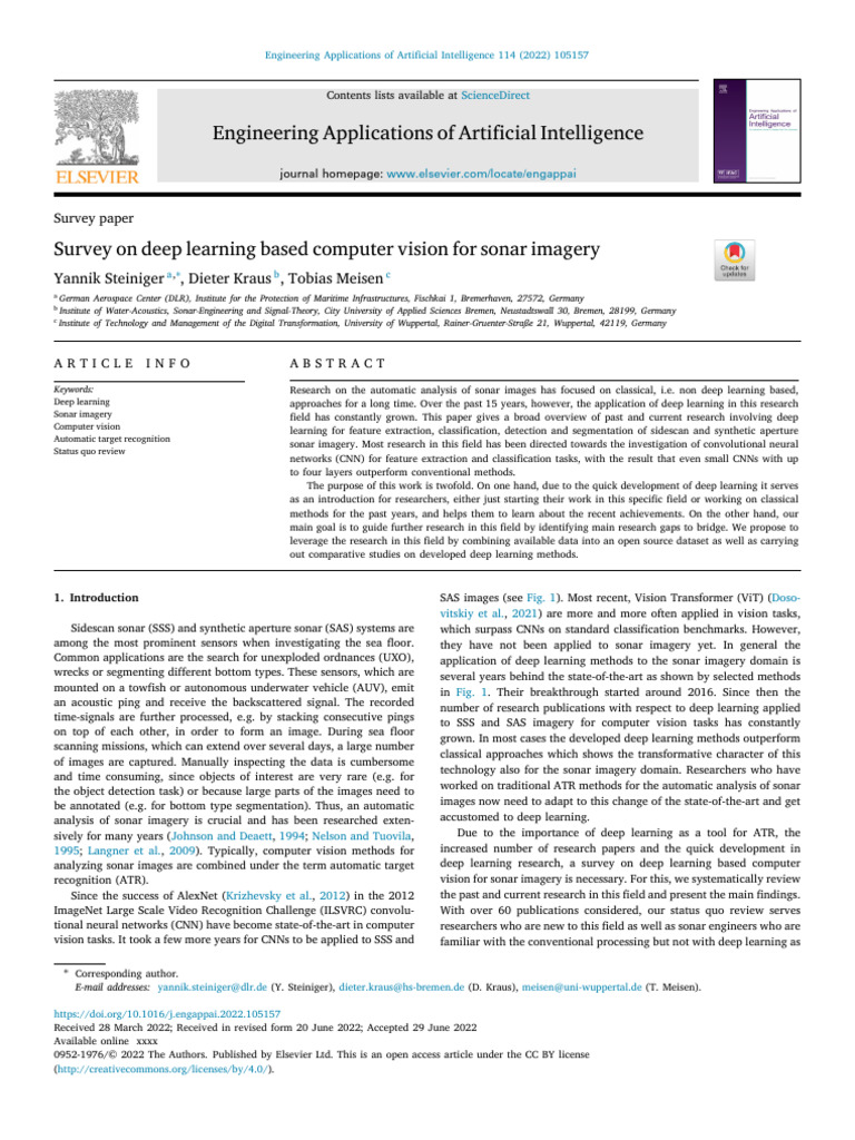 Deep Learning for Sonar Imagery Analysis | PDF | Deep Learning ...