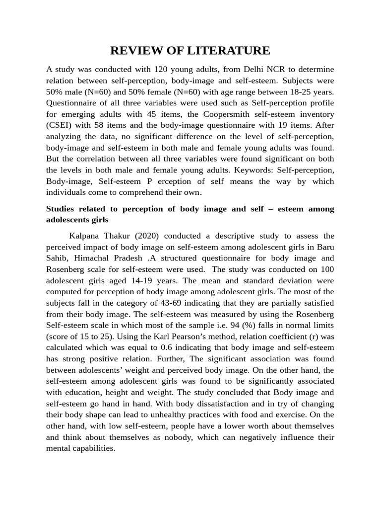 Self-Perception and Body Image Study | PDF | Self Esteem | Body Image
