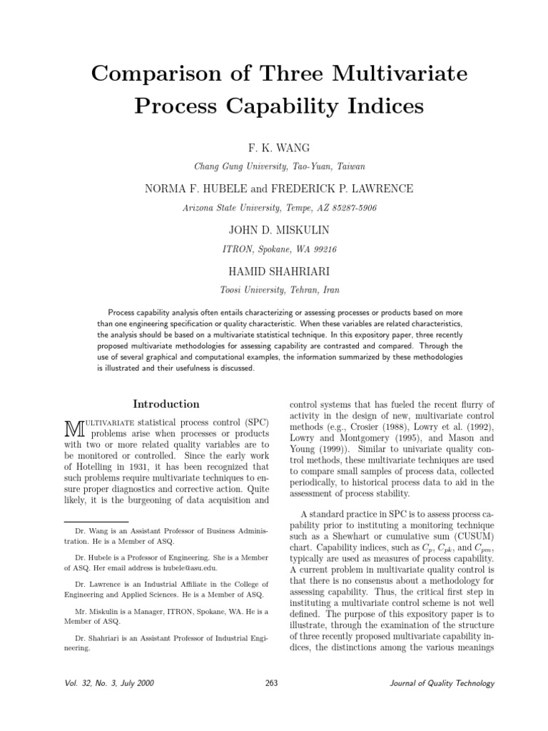 Multivariate Process Capability Indices Comparison | PDF | Engineering ...