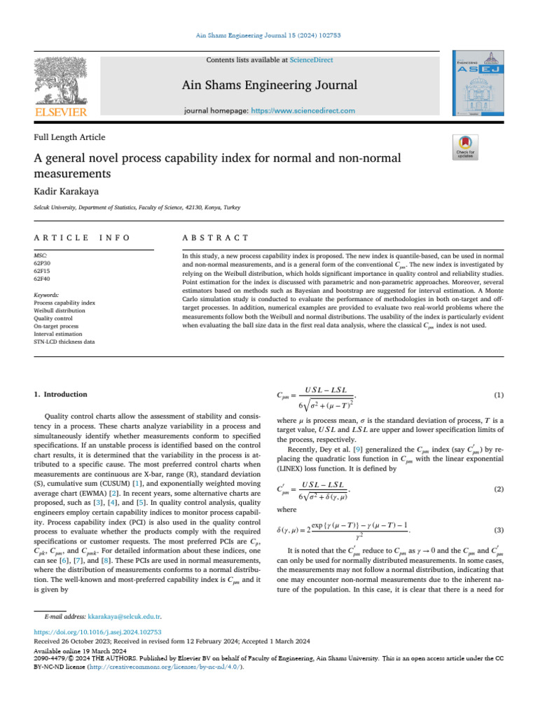 Novel Process Capability Index for Quality Control | PDF ...