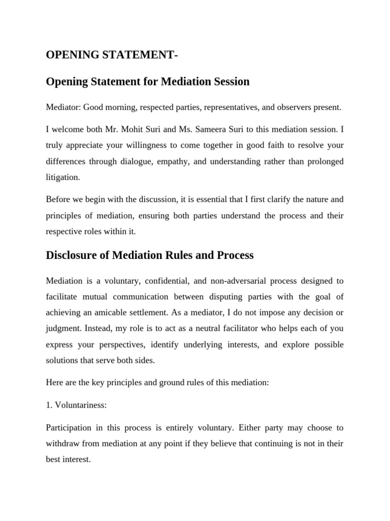 Mediation Session Opening Statement | PDF | Mediation | Social Psychology