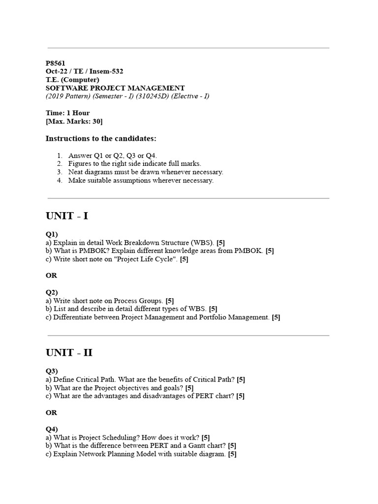 Software Project Management Exam Guide | PDF