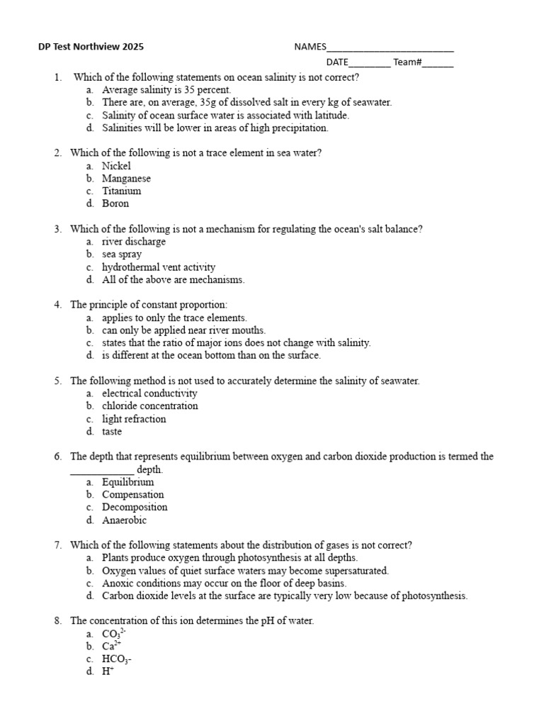 Ocean Salinity and Water Properties Quiz | PDF | Plate Tectonics | Oceans