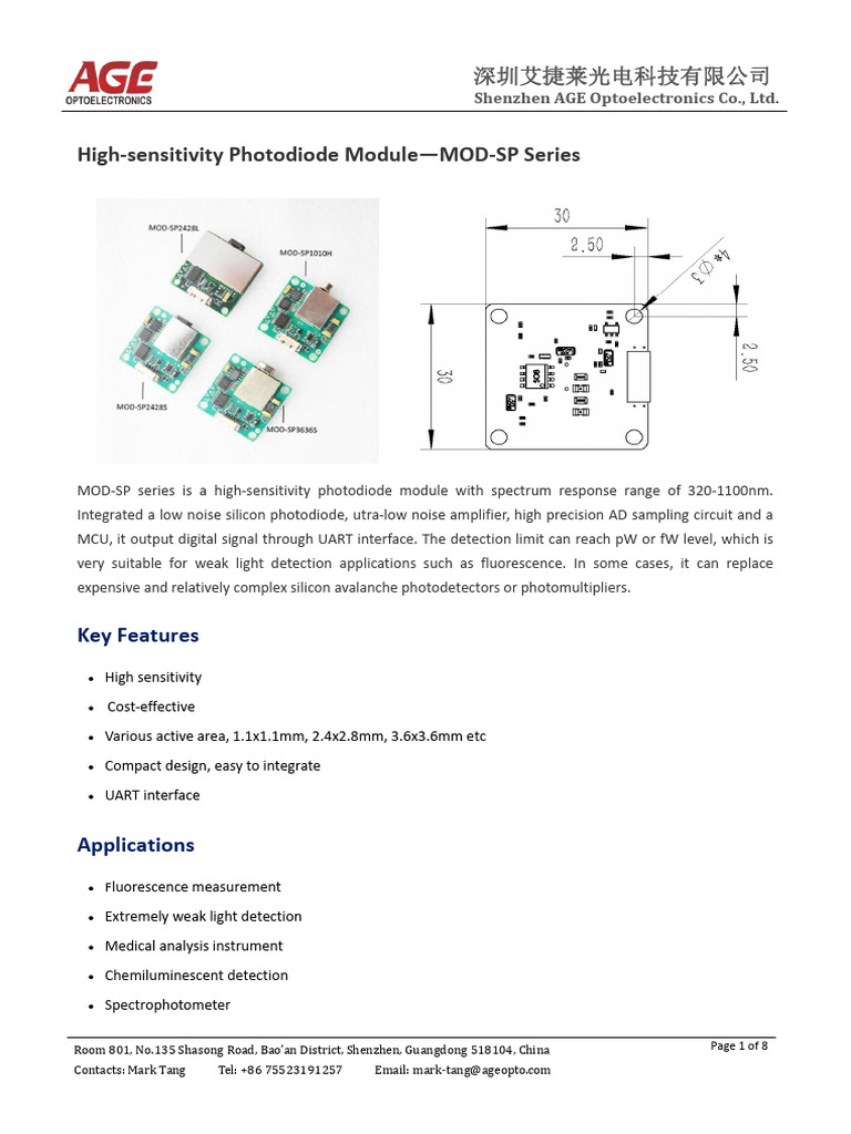High-Sensitivity Photodiode Module MOD-SP | PDF | Electrical ...