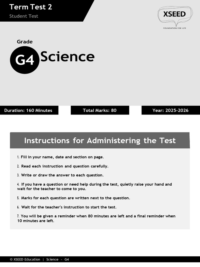 Science Test Instructions for Grade 4 | PDF | Foods | Water