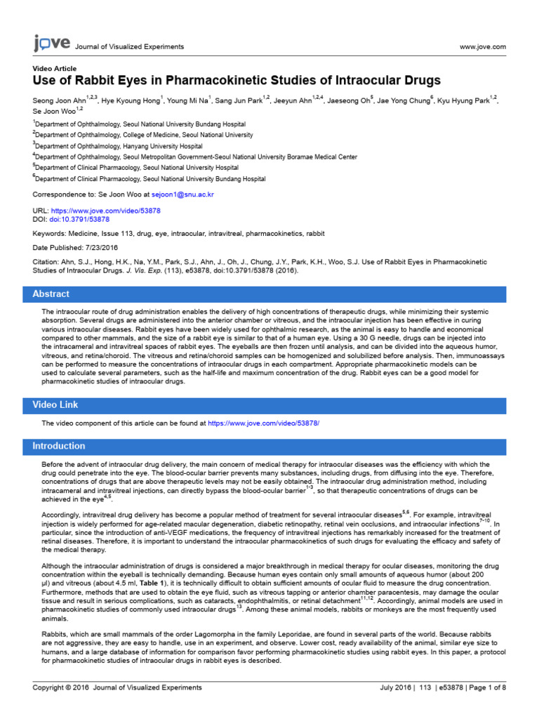 Jove Protocol 53878 Use of Rabbit Eyes in Pharmacokinetic Studies of ...